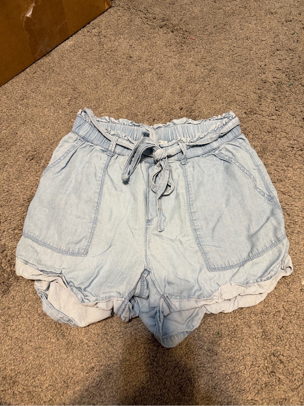 aerie Light Blue Paperbag Waist Tie-Front Shorts